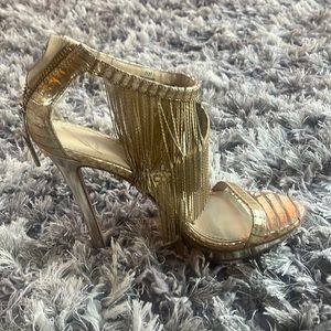B Brian Atwood, gold size 7 high heeled sandals
